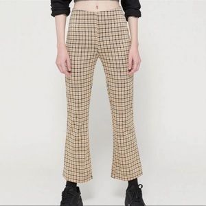 Urban Outfitters Cara High-Waisted Kick Flare Pant in Yellow Plaid Size Small